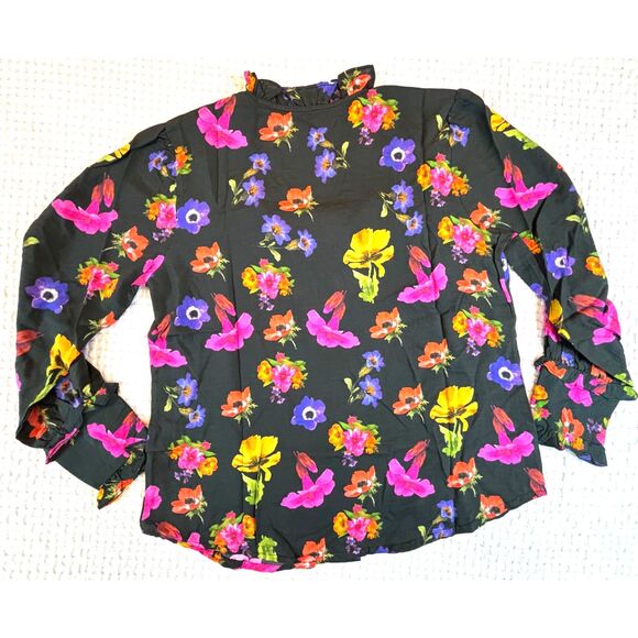 NWT Tolani Collection Cleo Top Black Floral Long Sleeve Ruffle Neck Shirt SMALL - Picture 2 of 9
